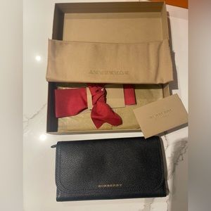 Authentic Burberry Continental Wallet - Black Leather